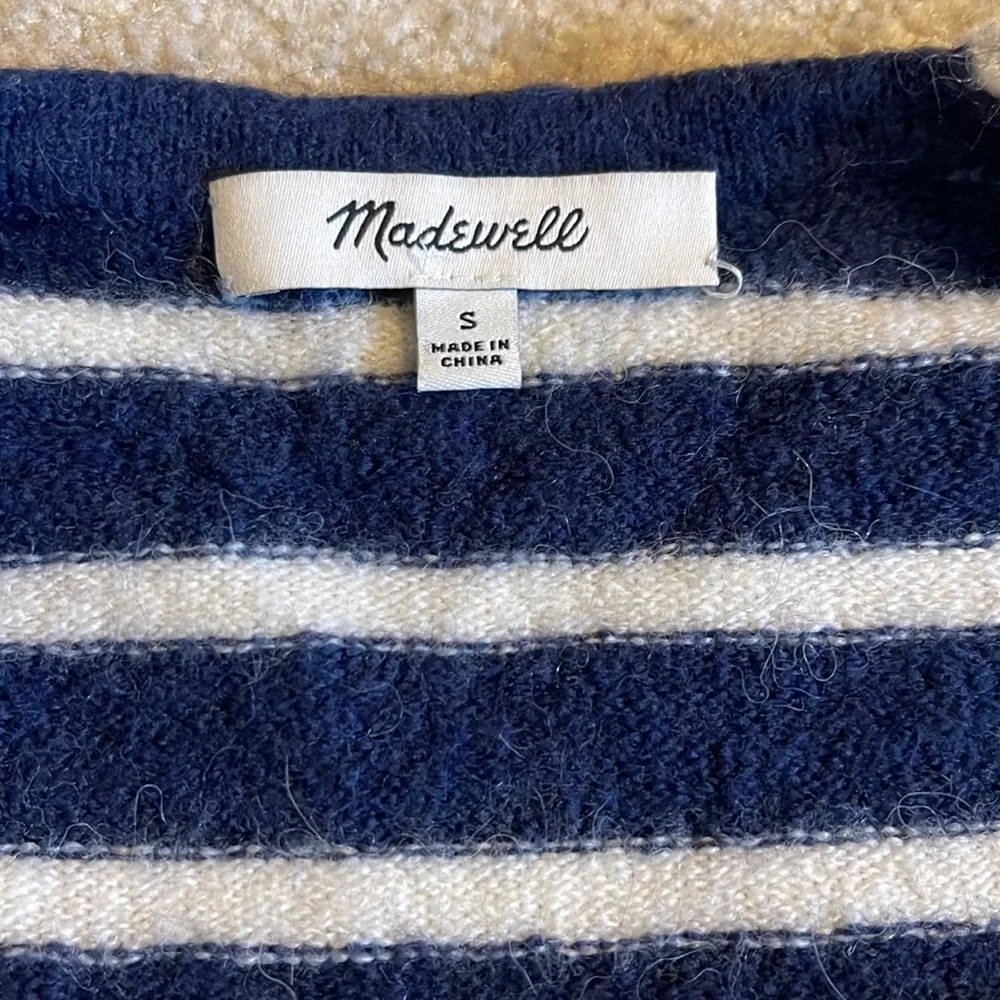 Madewell Cozy Walker Merino Wool Alpaca Open Long Cardigan Navy White Stripe-S